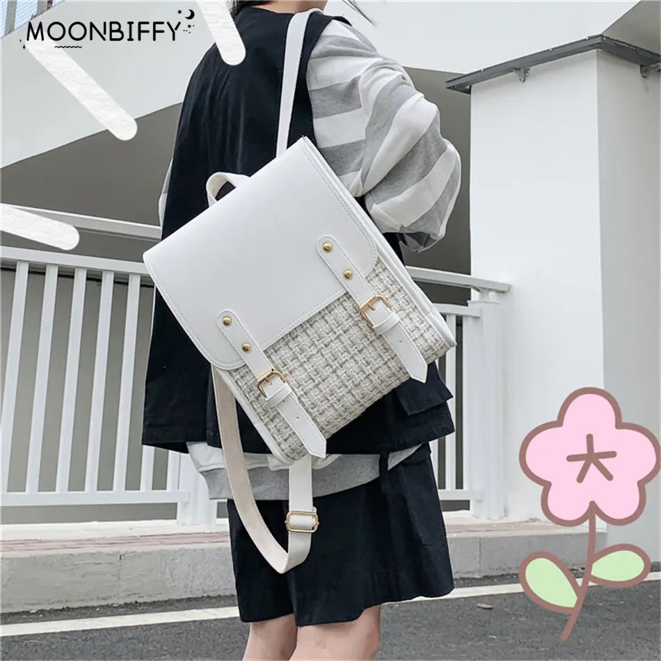 3-Layer Women's Leather Backpack for Teenage Girls Travel School Bags