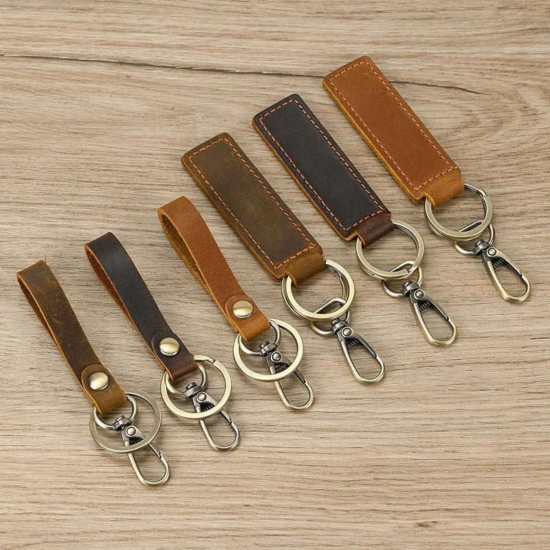 3 pcs Crazy Horse Leather Key Rings Vintage Keychinas for Men Women