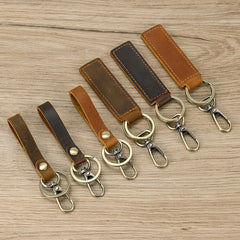 3 pcs Crazy Horse Leather Key Rings Vintage Keychinas for Men Women