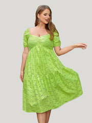  Casual Dress Eyelet Embroidered Bubble Sleeve Sweetheart Neck