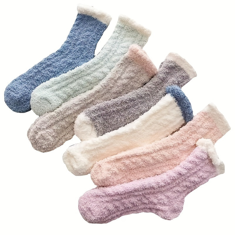 6 7 Pairs Plush Floor Socks Comfy & Soft Mid Tube Socks Women's Stockings