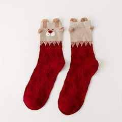 3 Pairs Elk Pattern Socks Comfy Christmas Mid Tube Women's Stockings