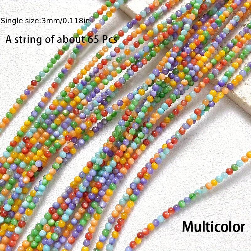3mm Colored Natural Shell Beads Round Loose Beads DIY Jewelry 65p