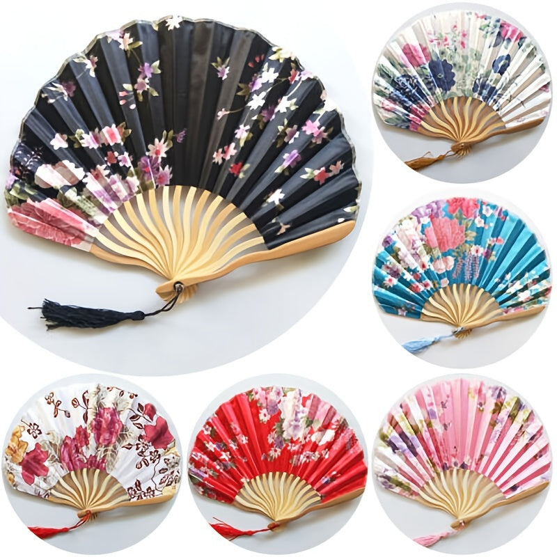 Vintage Summer Fan Bamboo Folding Fan Flower Chinese Dance Party Wedding