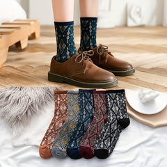 Geometric Pattern Mid Tube Socks Retro Style Women's Stockings