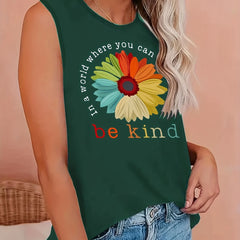 Sunflower & Slogan Print Tank Top