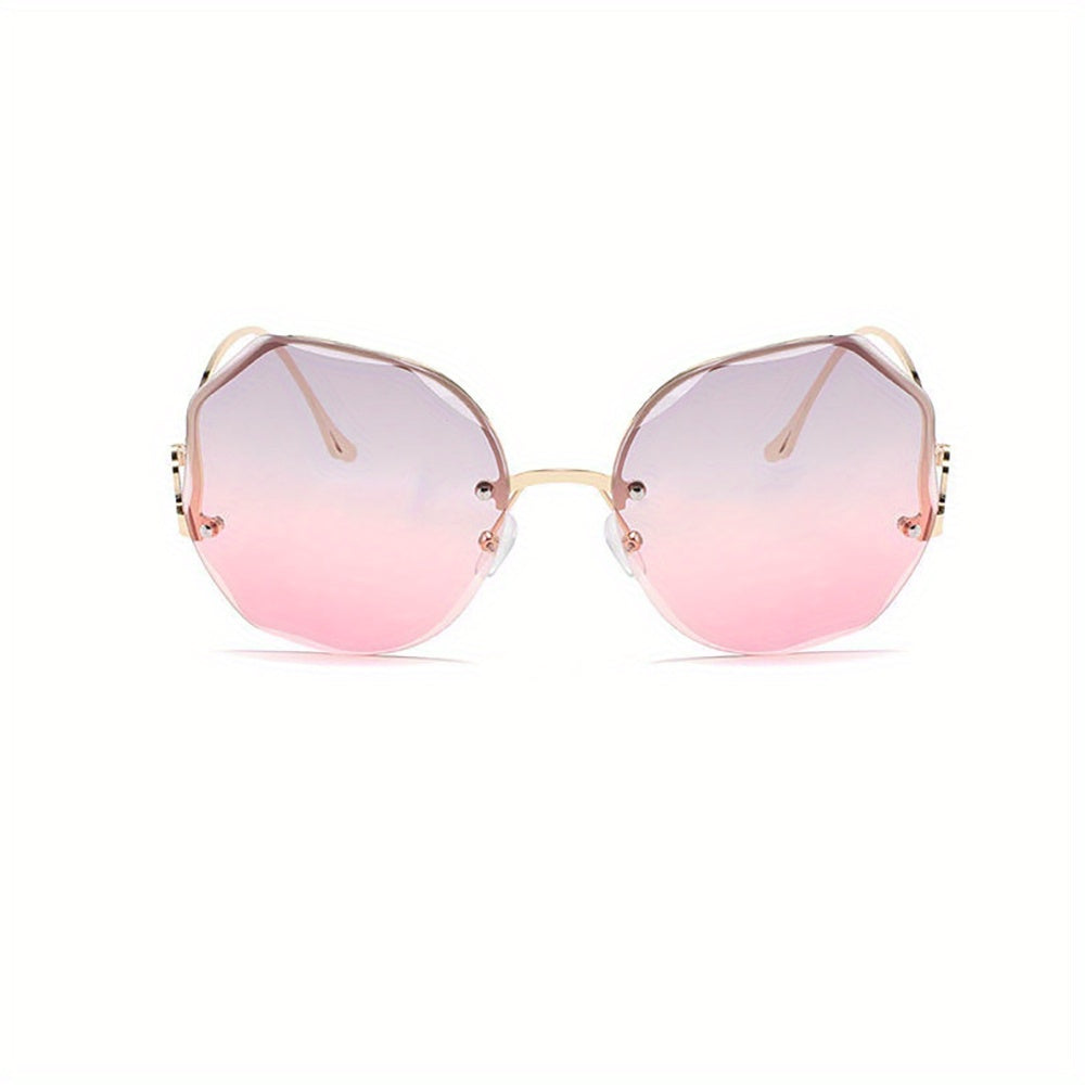 Ombre Lens Sunglasses Women Semi Rimless Metal Glasses UV400