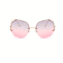 Ombre Lens Sunglasses Women Semi Rimless Metal Glasses UV400
