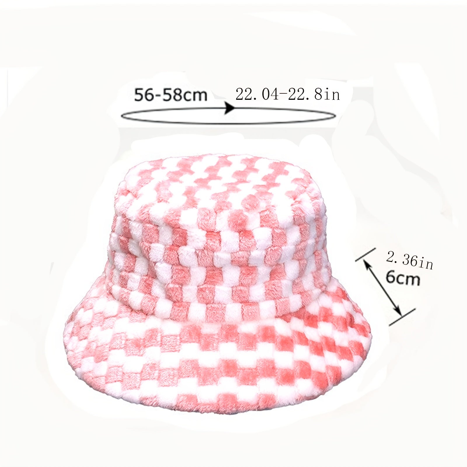 Women's Plaid Faux Fur Bucket Hat Warm Fisherman Hat for Cold Weather