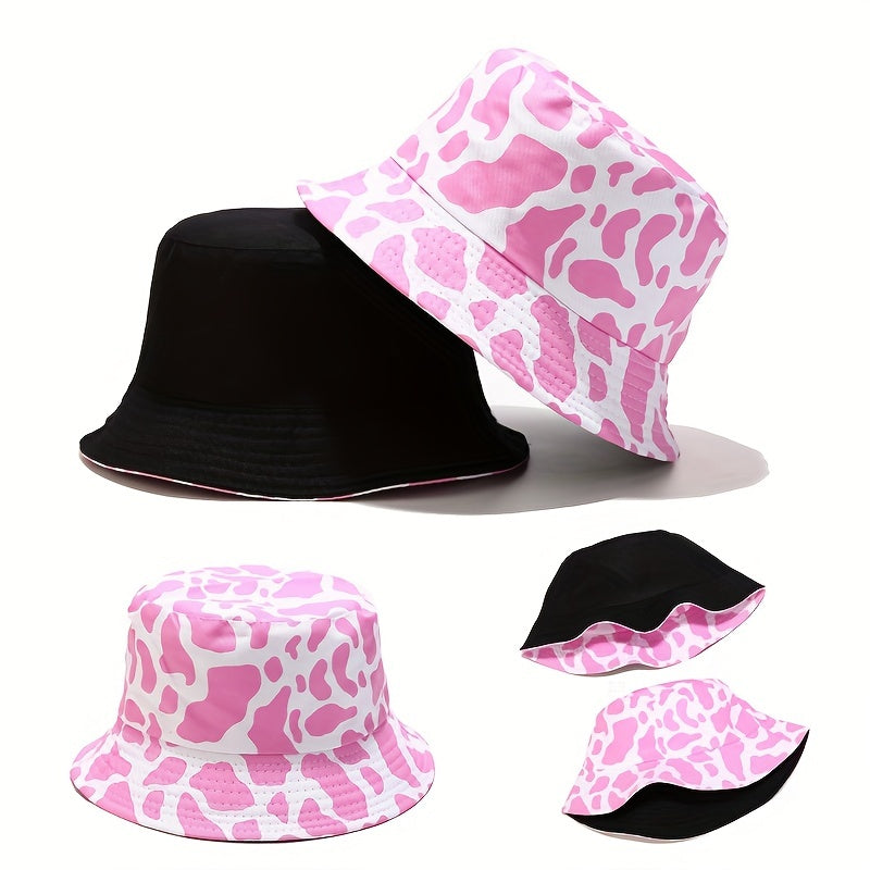 Pink Cow Pattern Bucket Hat Reversible Sun Hat