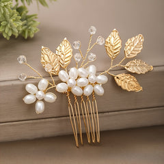 Golden Leaf Pearl Hair Pin Delicate Floral Wedding Hair Pin