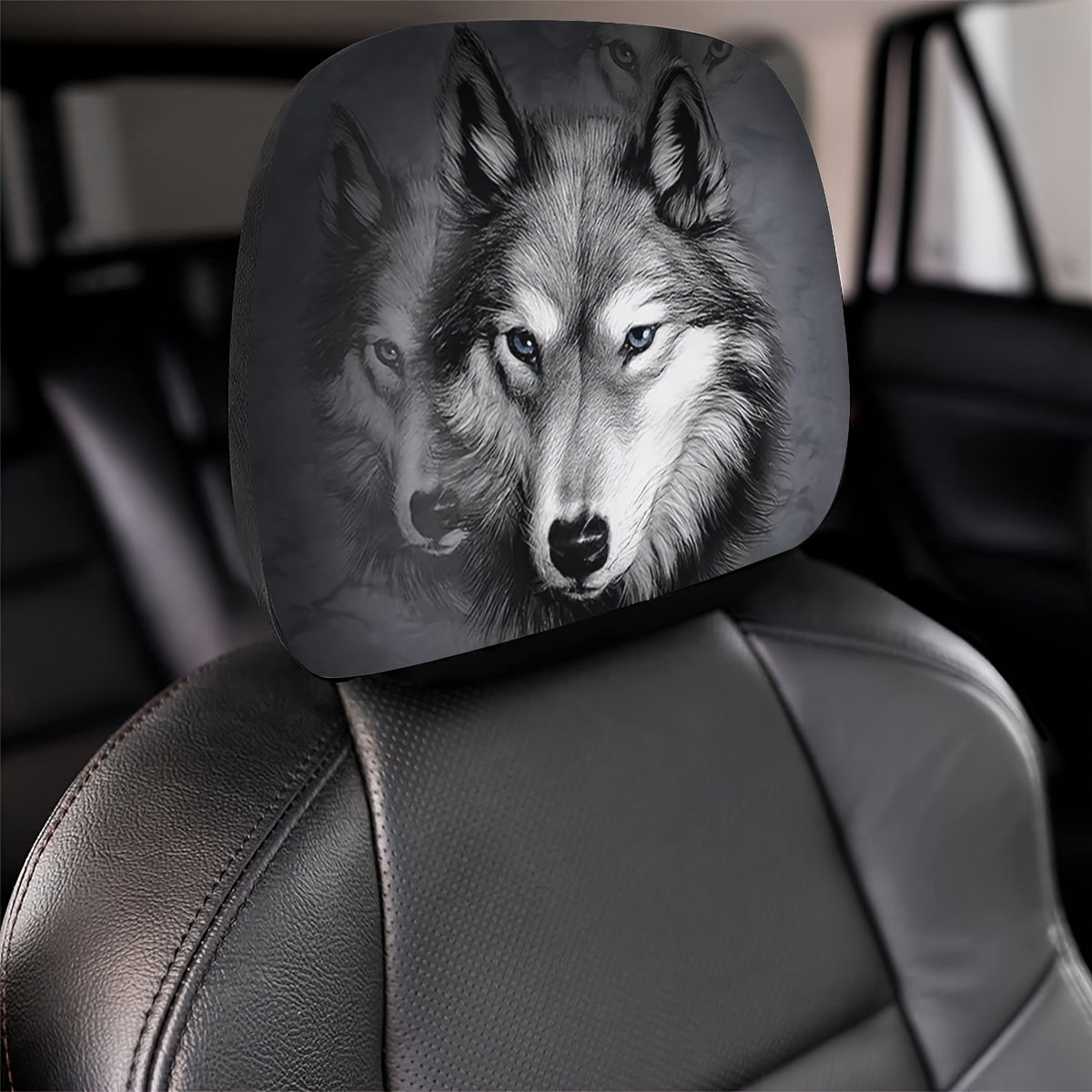 Gray Wolf Style Car Headrest Cover - Universal Fit