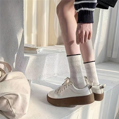 8 Pairs Contrast Trim Textured Socks for Women