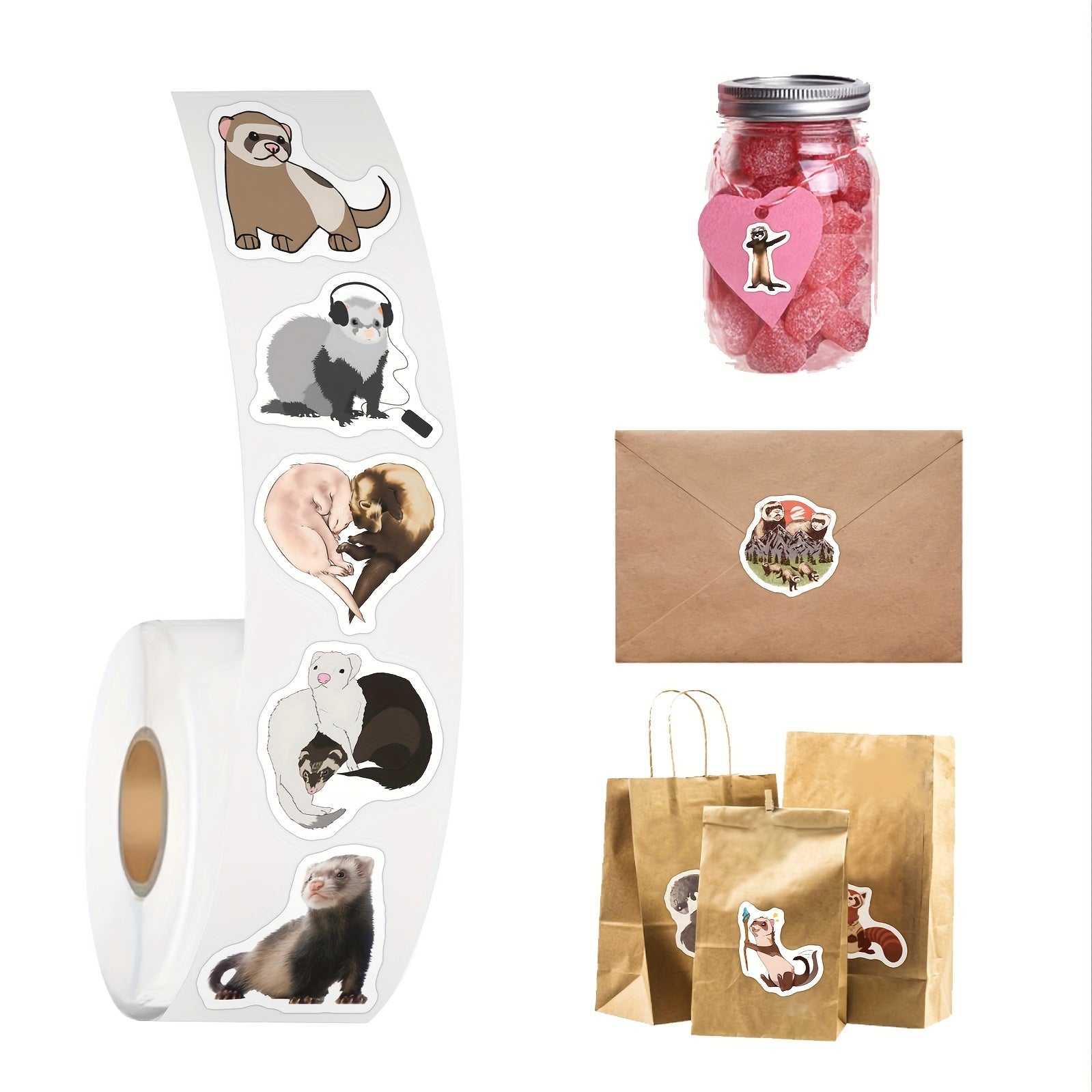 500pcs Ferrets Stickers Roll Vinyl Stickers
