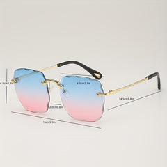 Ombre Lens Sunglasses Metal Temple Rimless UV400