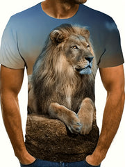 Men's Lion Print Short Sleeve T Shirt - Spring Summer