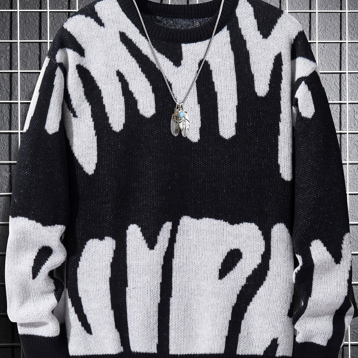 Men's Abstract Graphic Sweater Casual Pullover for Fall and Winter