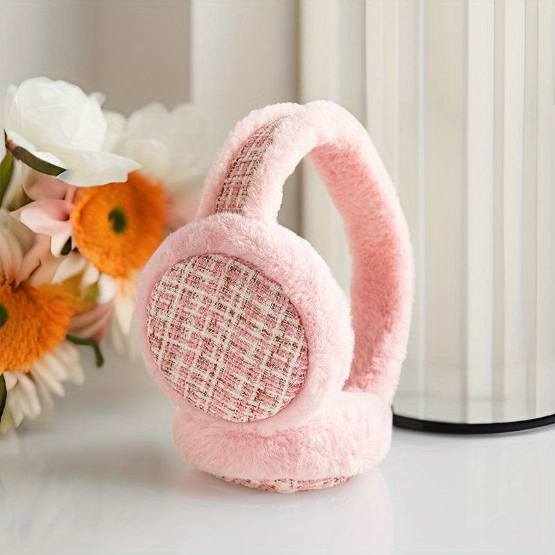 Ultra Soft Plush Foldable Earmuffs - Pastel Pink Beige Brown - Unisex