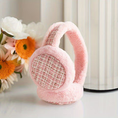 Ultra Soft Plush Foldable Earmuffs - Pastel Pink Beige Brown - Unisex