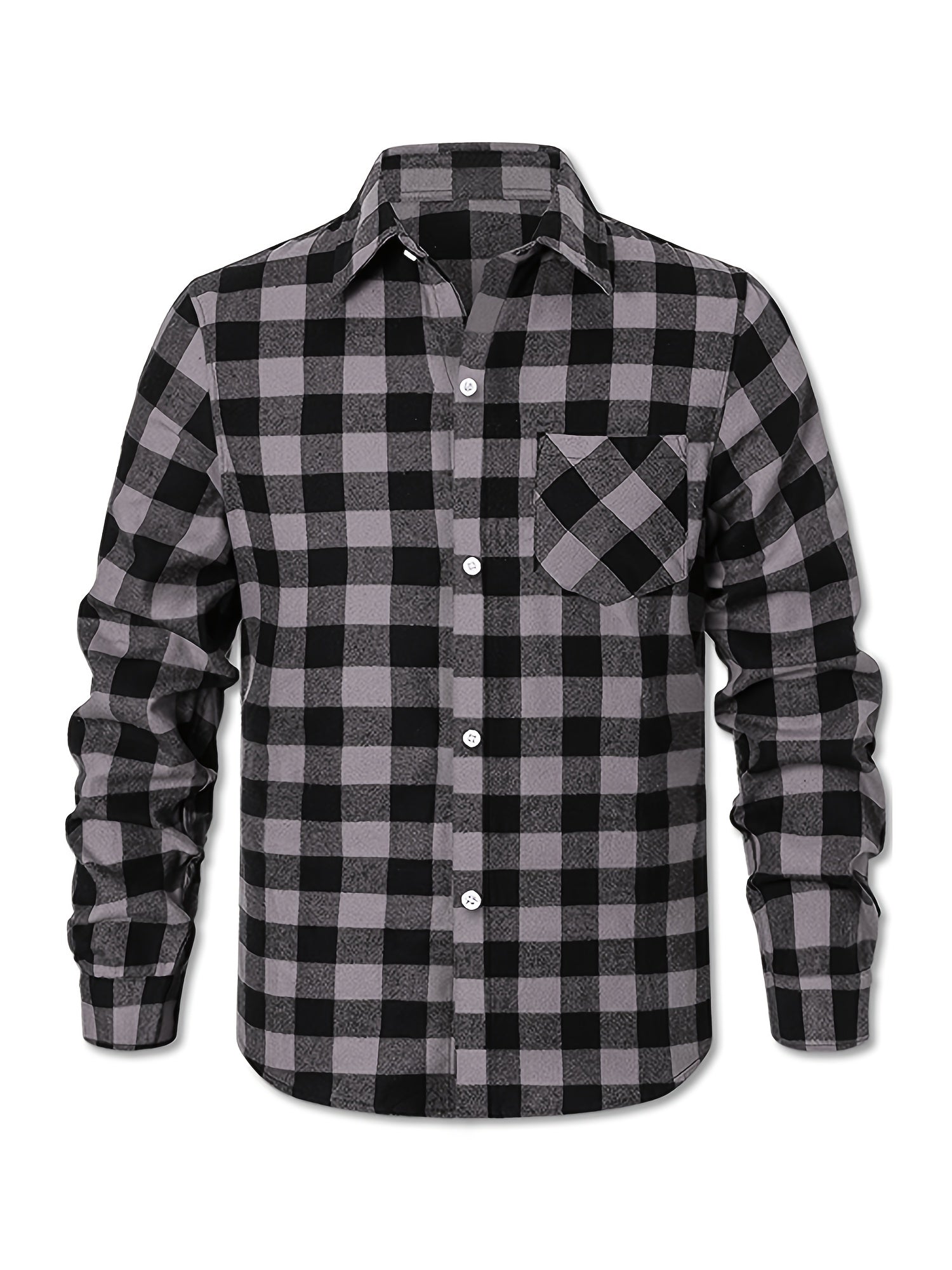 Plaid Print Men's Casual Long Sleeve Shirt with Chest Pocket