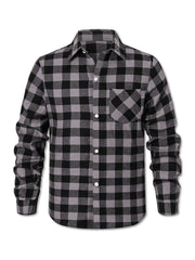 Plaid Print Men's Casual Long Sleeve Shirt with Chest Pocket