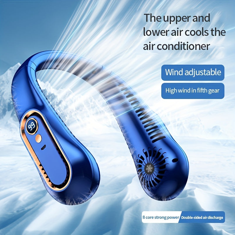 USB Charging Hanging Neck Cooling Fan Digital Display Power Fan