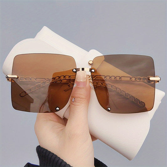 Oversized Metal Chain Rimless Sunglasses UV400