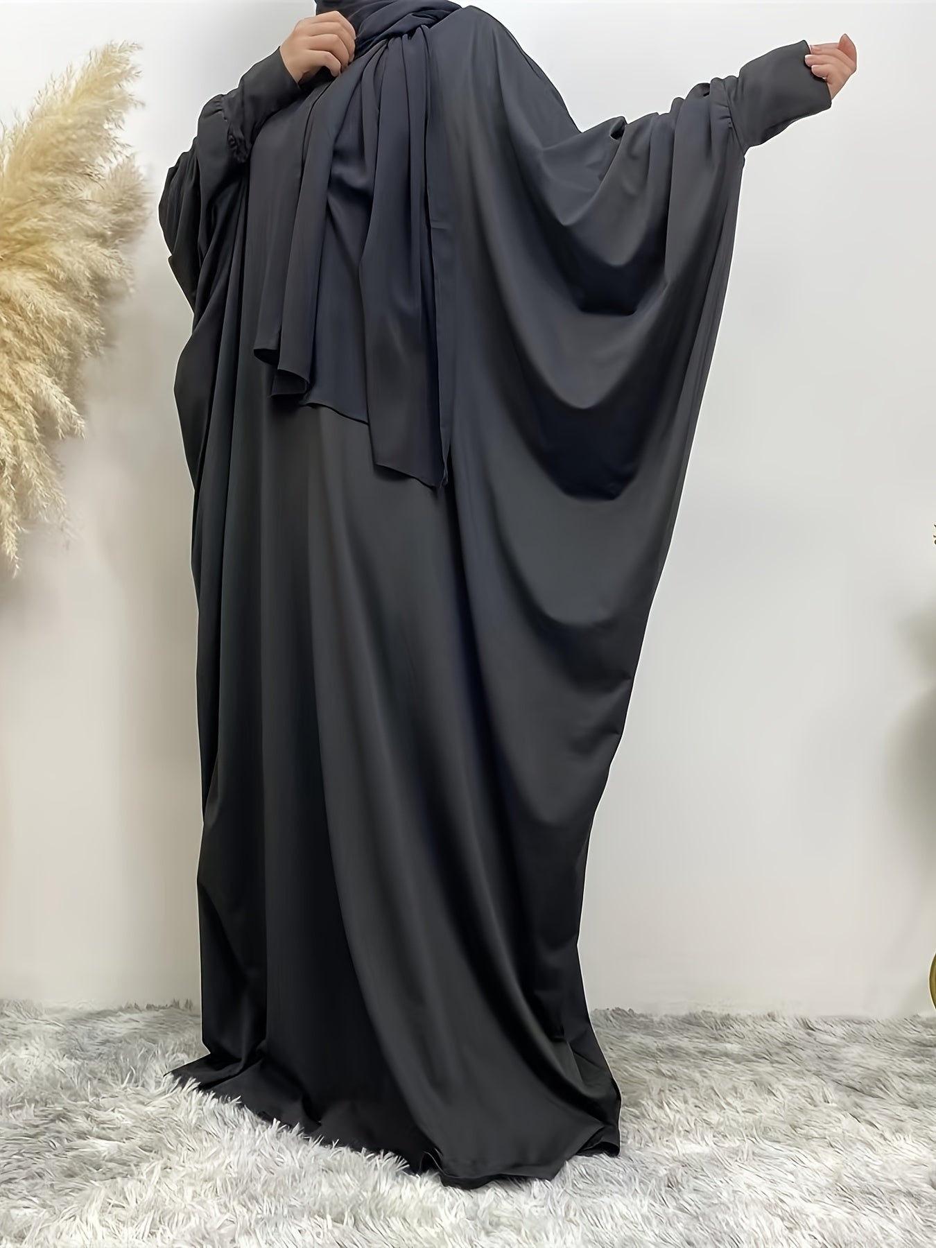  Casual Abaya Dress Women Solid Batwing Sleeve Loose Maxi Dress