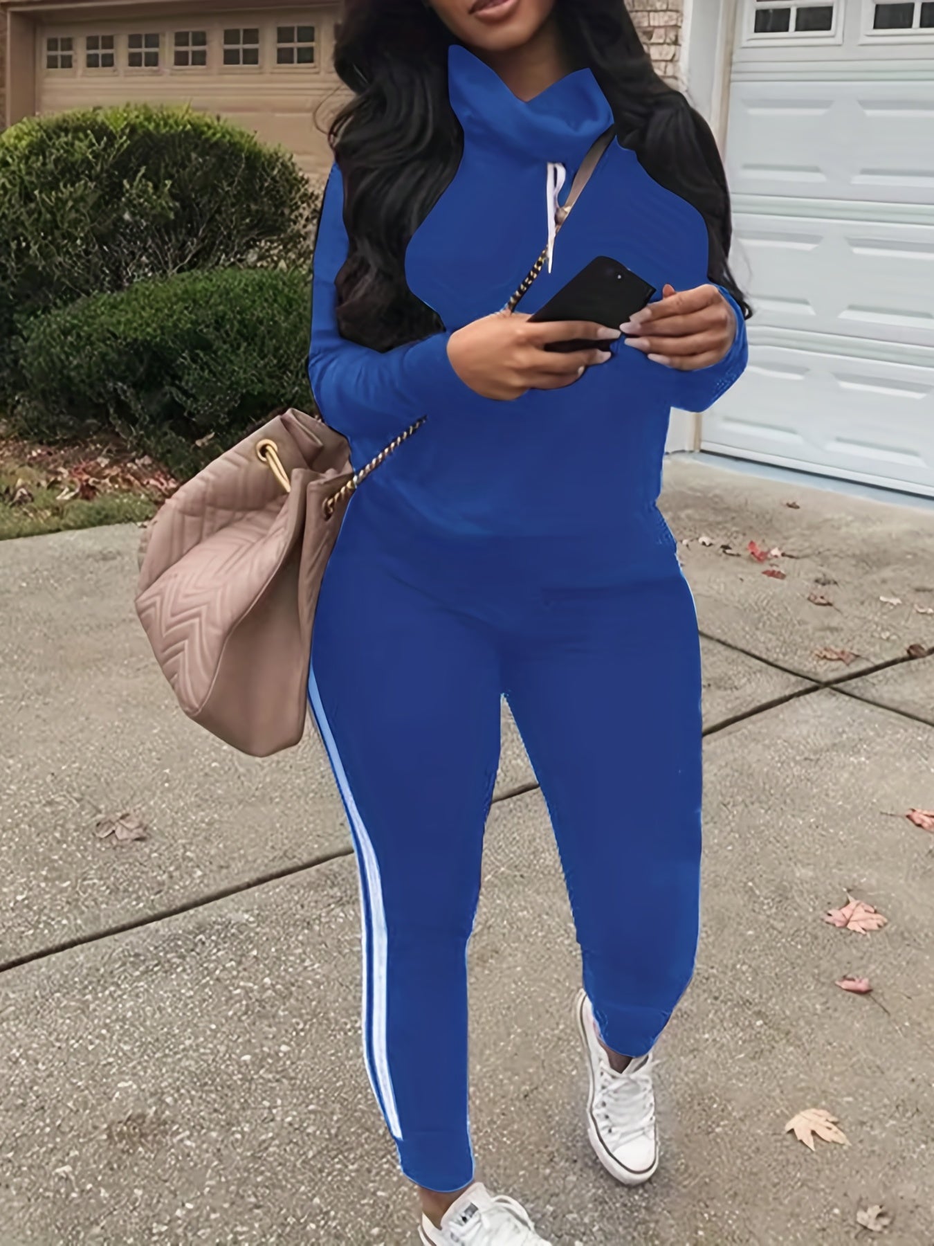  Casual Two Piece Set Solid Sweatshirt & Jogger Pants