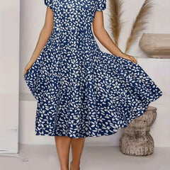  Floral Print Short Sleeve V Neck Dress