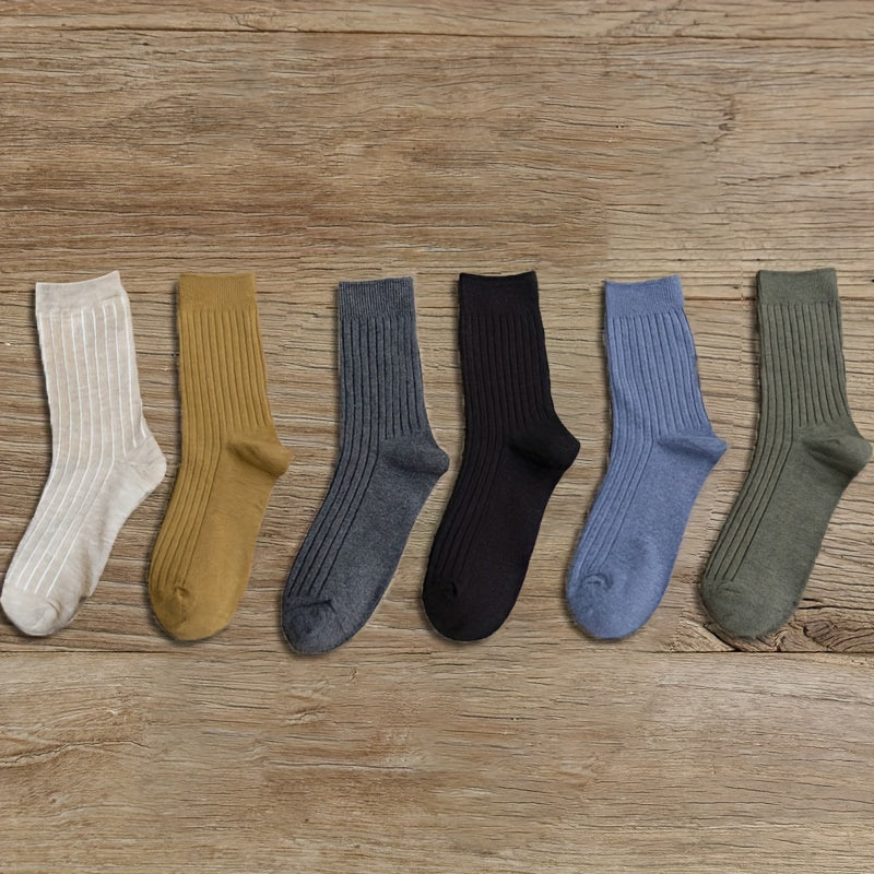 6 Pairs Women's Ribbed Mid Tube Socks