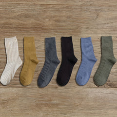 6 Pairs Women's Ribbed Mid Tube Socks