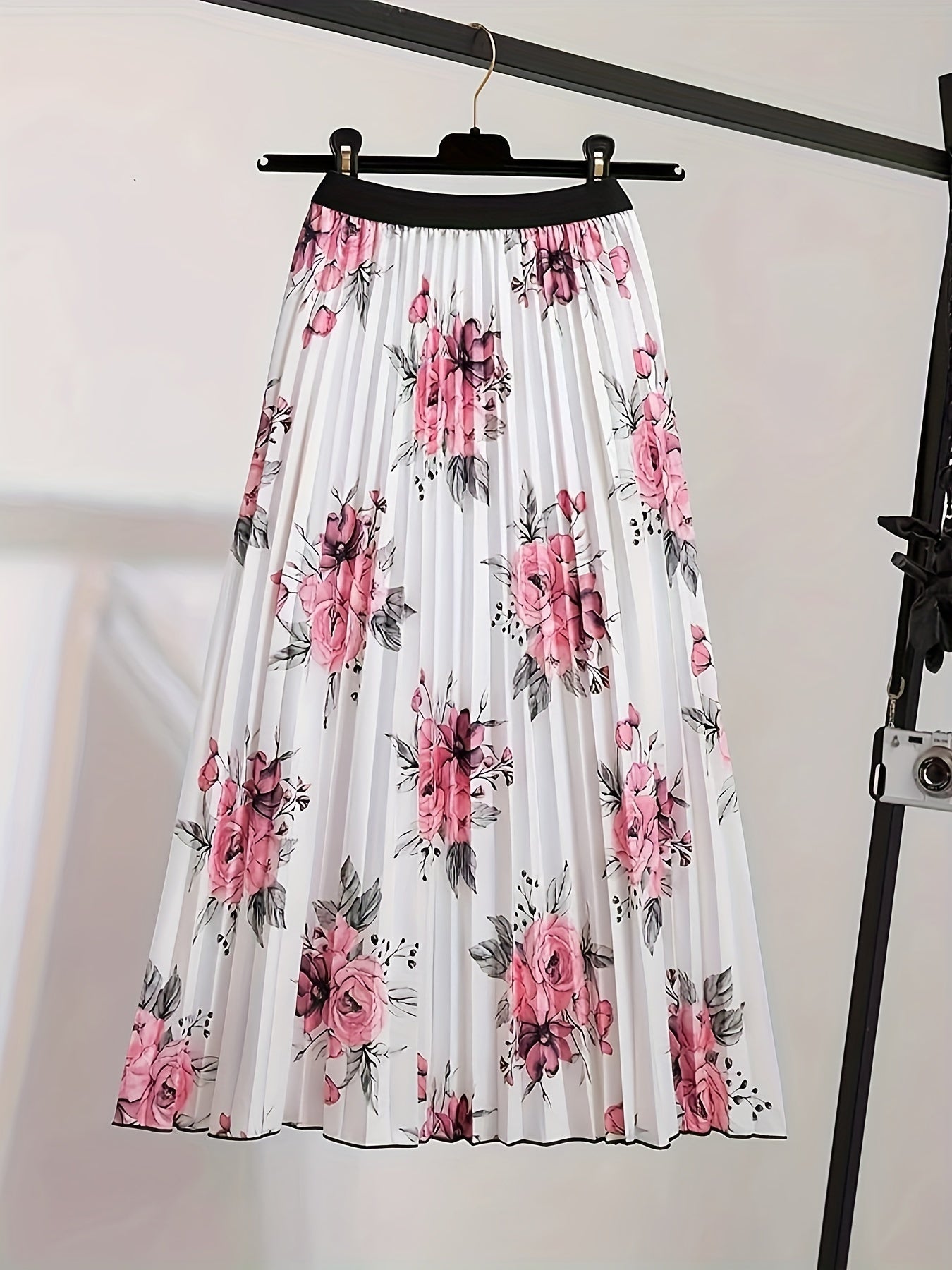 Floral Print High Rise Pleated Maxi Skirt