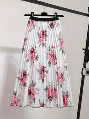  Floral Print High Rise Pleated Maxi Skirt
