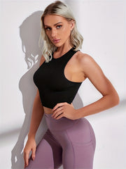 Women's Solid Tank Top Comfy Crew Neck Sports Top