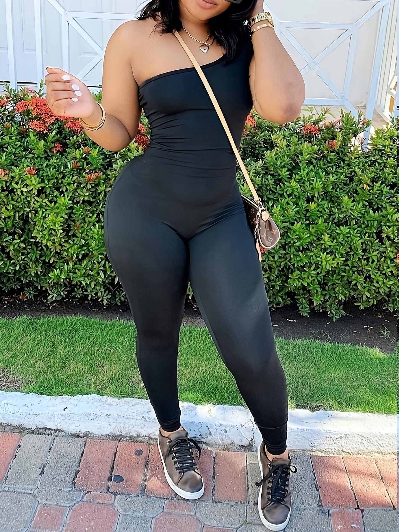 One Shoulder Slim Jumpsuit Sexy Sleeveless Asymmetrical Neck Jumpsuit