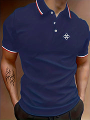 Men's H Polo Shirt Casual Stretch Lapel Button Up Short Sleeve Shirt
