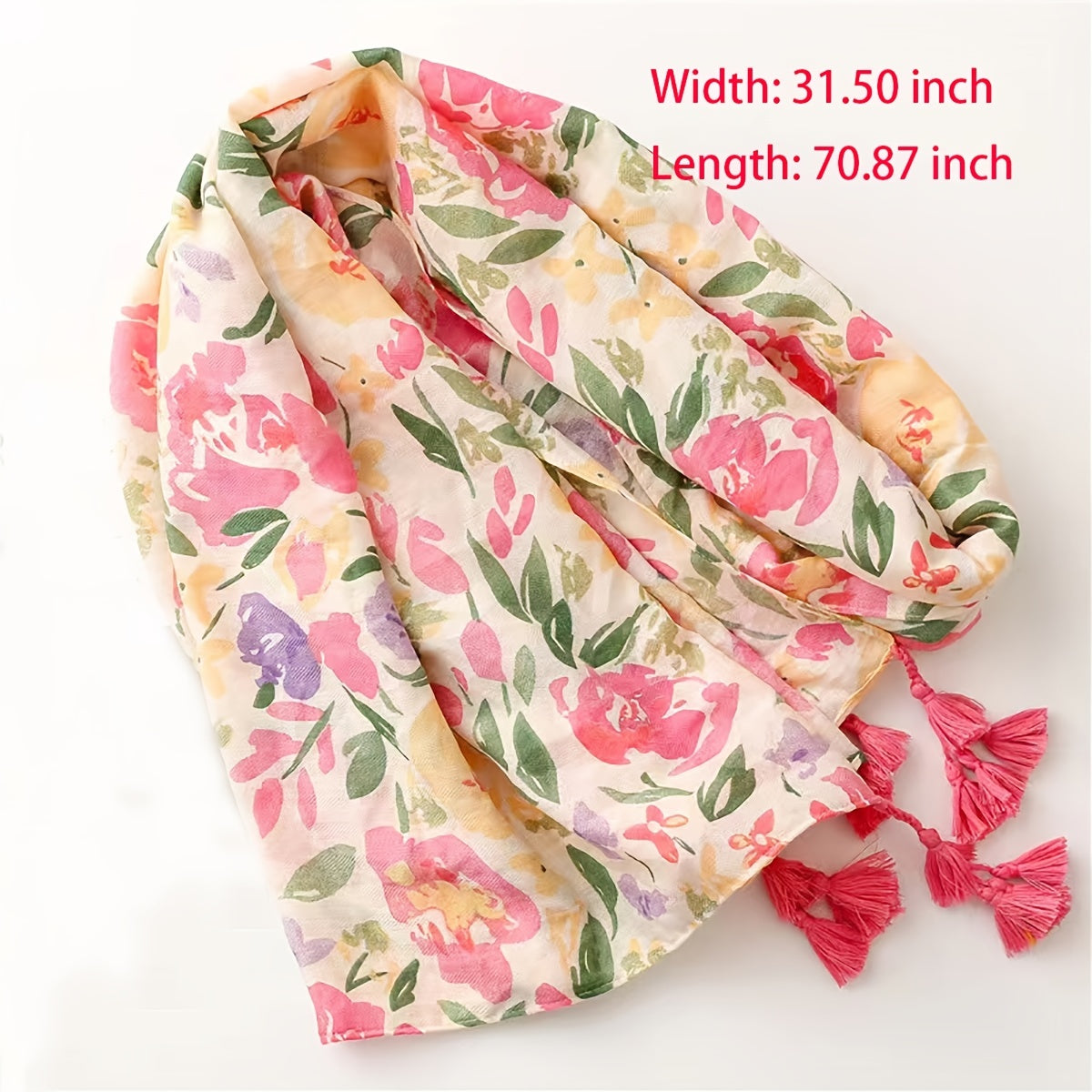Red Flower Leaf Print Scarf Breathable Shawl for Women