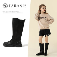 TARANIS Girls Classic Knee High Boots Suede Soft Anti-Slip High Top Winter Shoes