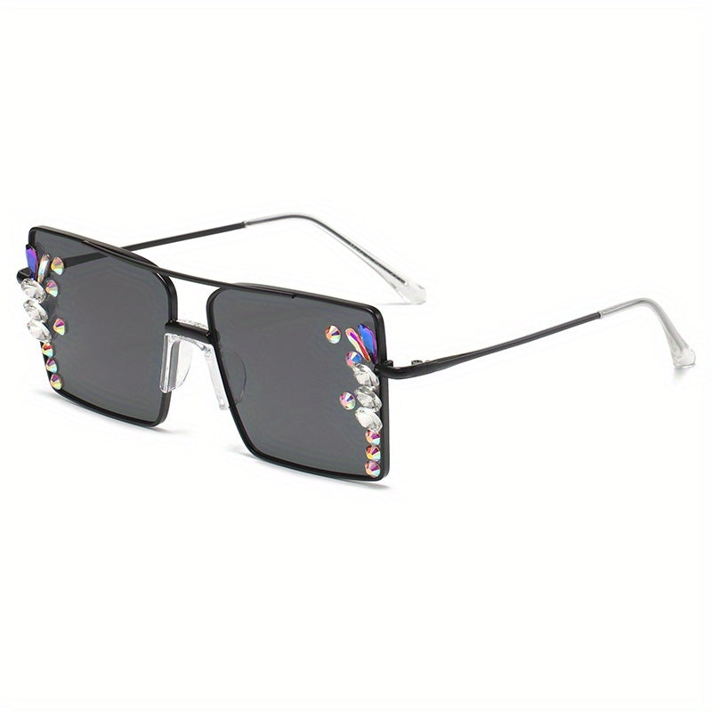 Y2K Top Bar Metal Sunglasses For Women Rhinestone Gradient Glasses
