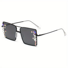 Y2K Top Bar Metal Sunglasses For Women Rhinestone Gradient Glasses