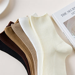 Women's Solid Ribbed Crew Socks Soft & Comfy Mid Tube Stockings