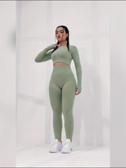 Sporty Set Round Neck Backless Top & High Waist Running Pant Sports Suit