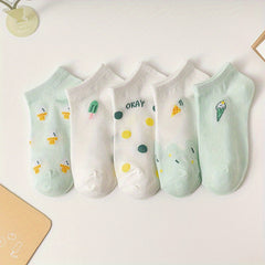 5 Pairs Polka Dot Pattern Socks & Lightweight Low Cut Ankle Socks Women's