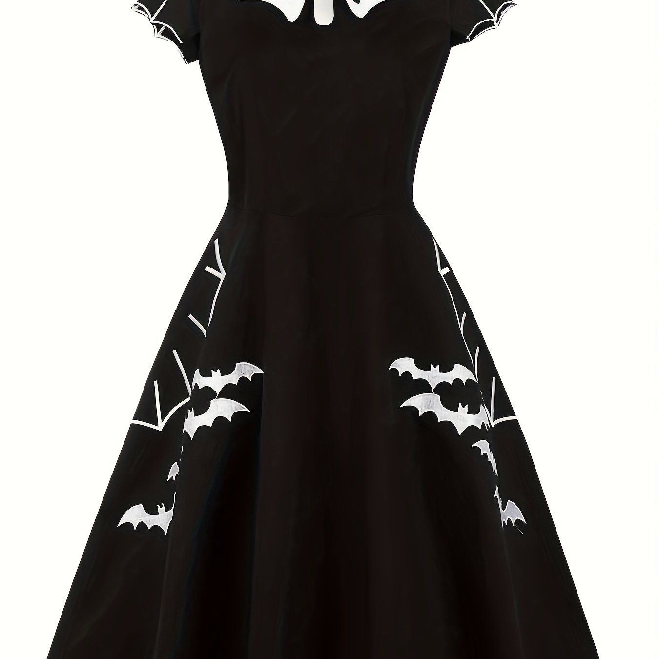  Goth Dress Women's Plus Bat Print Short Sleeve Round Neck Dress