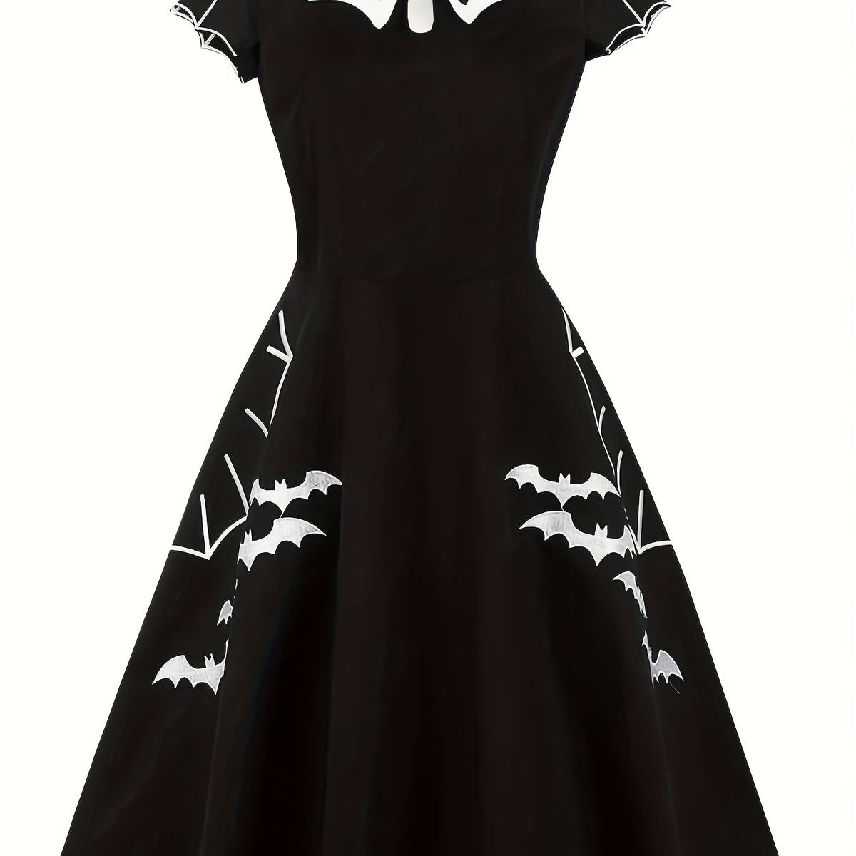  Goth Dress Women's Plus Bat Print Short Sleeve Round Neck Dress