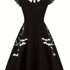  Goth Dress Women's Plus Bat Print Short Sleeve Round Neck Dress
