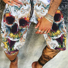 Men's 3D Print Skull Shorts Elastic Waistband for Summer Outdoor