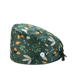 Cartoon Print Work Hat Adjustable Nurse Hat With Buttons Elastic Scrub Cap