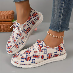 Women's Flag Print Canvas Shoes Casual Lace Up Outdoor Sneakers